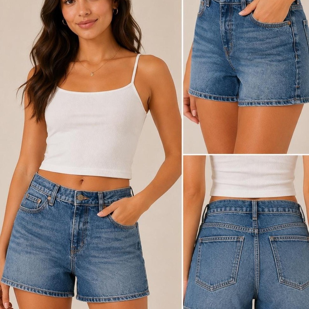 Classic medium wash denim shorts‎